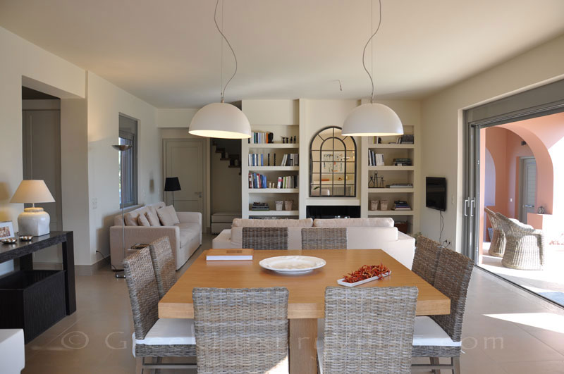The living room in a modern luxury villa with a pool in Lefkas