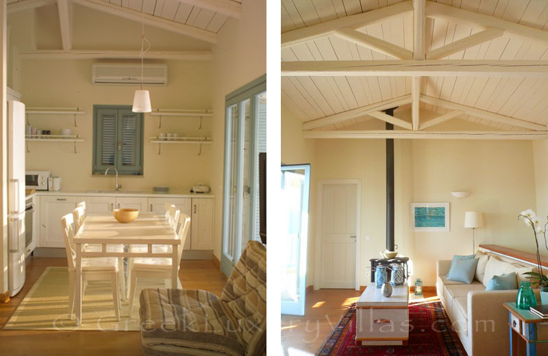 A lounge with sea view at a luxury villa with a pool in Lefkada that sleeps six people