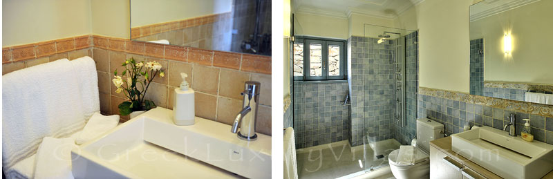 A bathroom in the luxury villa with a pool in Lefkas that sleeps six people in Lefkas