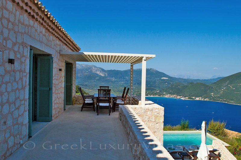 A veranda of a luxury villa in Lefkada with fantastic seaview