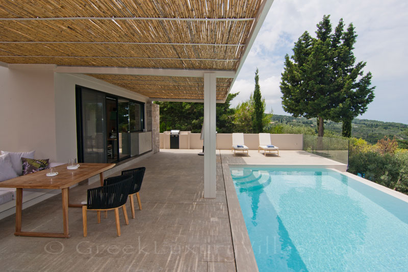Breakfast in a modern villa with seaview and pool in Lefkas