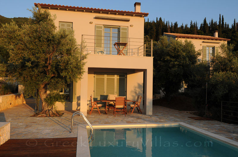Seaview at sunset from a villa with a pool in Lefkas