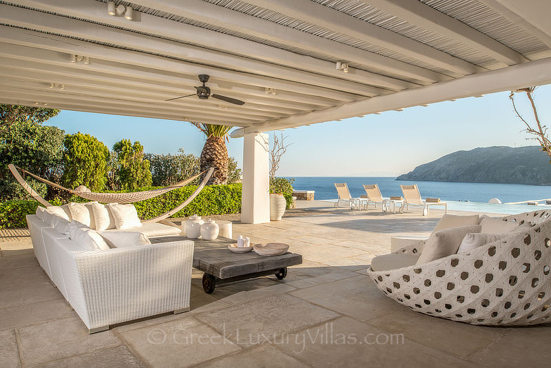 pool area with sea view at luxury villa in Mykonos Kalo Livadi Beach