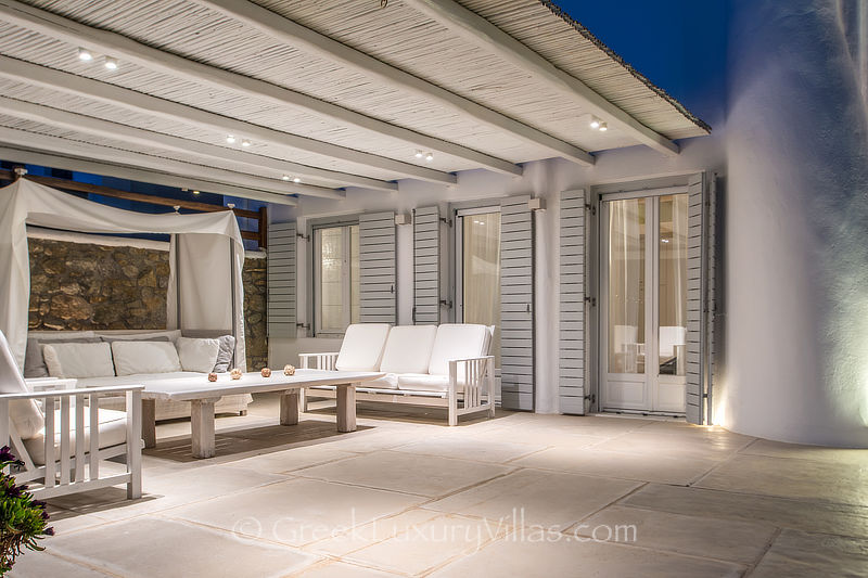 private verandah at luxury villa in Mykonos Kalo Livadi Beach