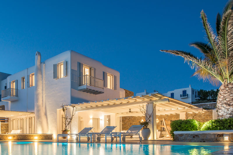 evening atmosphere at luxury villa in Mykonos Kalo Livadi Beach