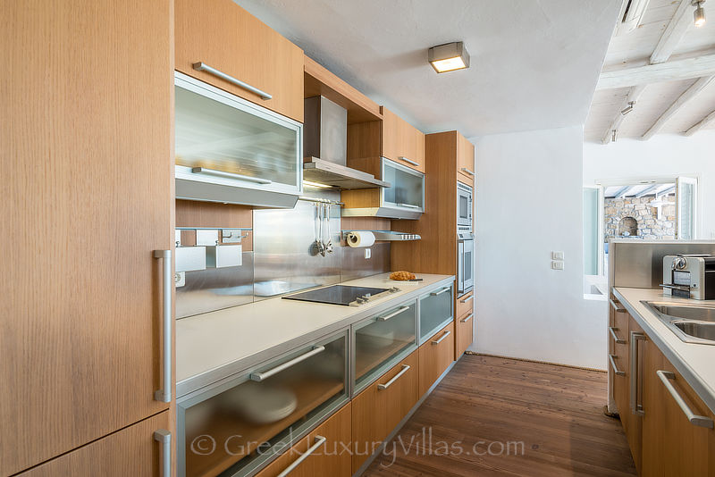modern kitchen of luxury villa in Mykonos Kalo Livadi Beach