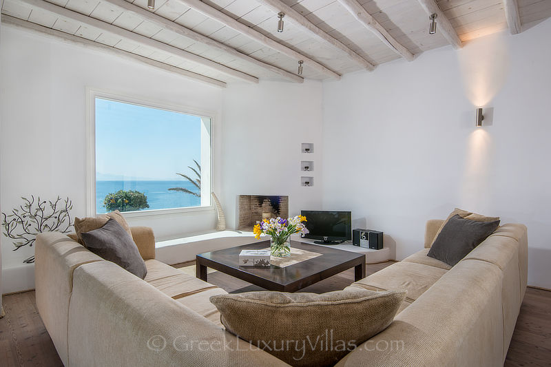 indoor living room luxury villa in Mykonos Kalo Livadi Beach