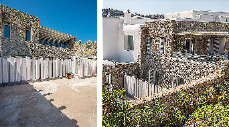 courtyard of luxury villa in Mykonos Kalo Livadi Beach
