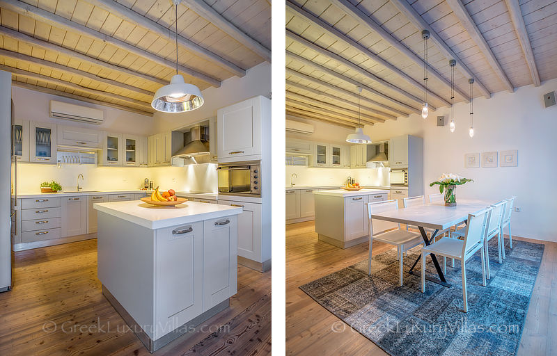 kitchen and dining area of luxury villa in Mykonos