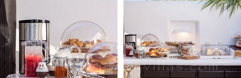 Breakfast service of a luxury villa with a pool in Naxos