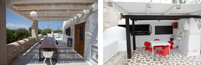 Outdoor dining of a luxury villa with a pool in Naxos
