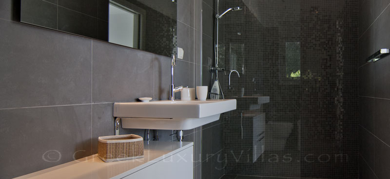 A bathroom of the modern luxury villa with a pool in Paxos