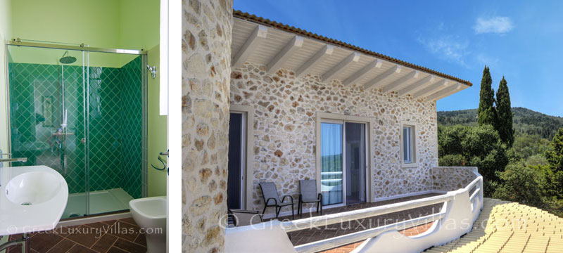 A bedroom of a villa with a pool and seaview in Paxos