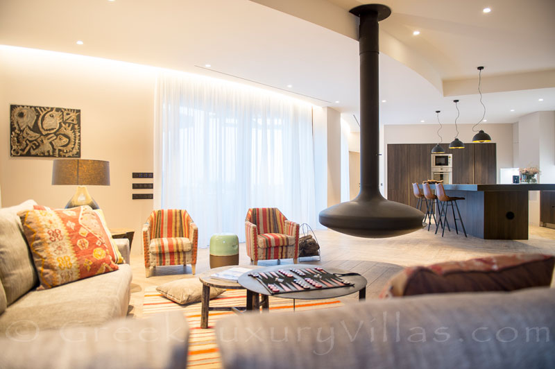 Contemporary luxury villa lounge near Costa Navarino Pylos
