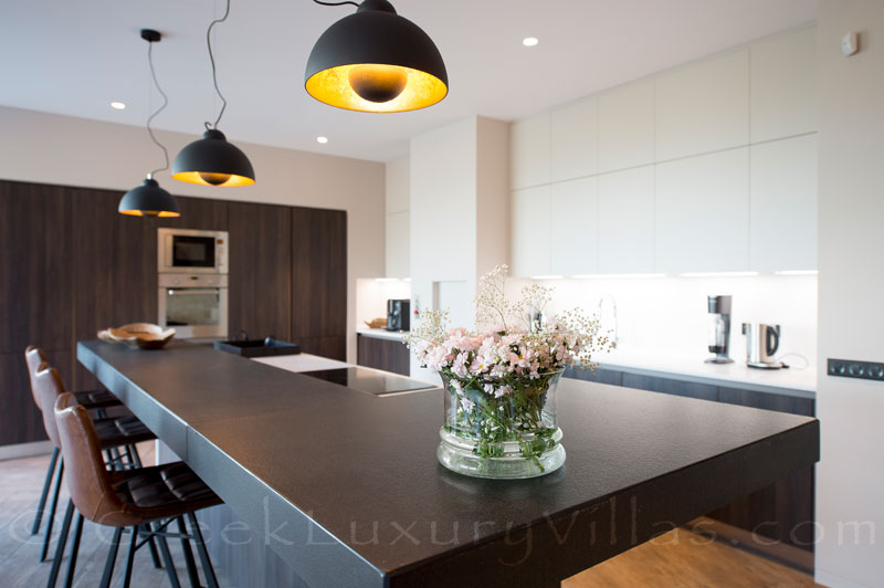 Kitchen of contemporary luxury villa at Costa Navarino Pylos