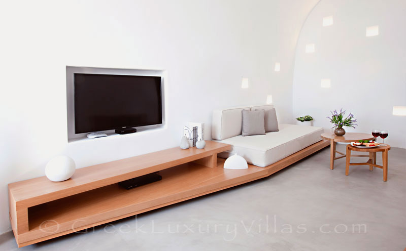 A contemporary luxury villa in Santorini with modern technology