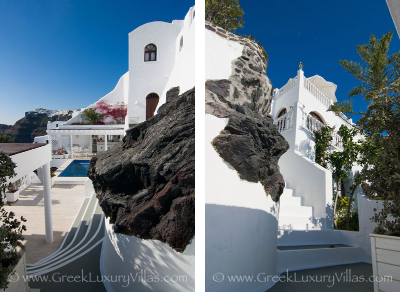 A large villa with a pool on the cliff in Santorini