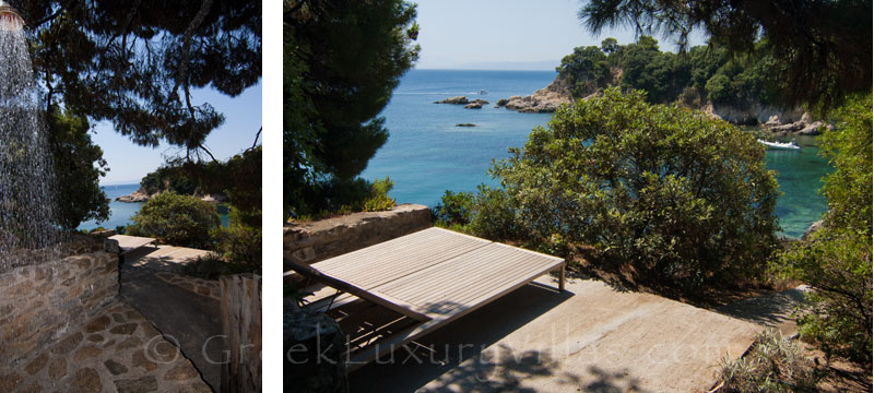 sun beds by the waterfront villa Skiathos