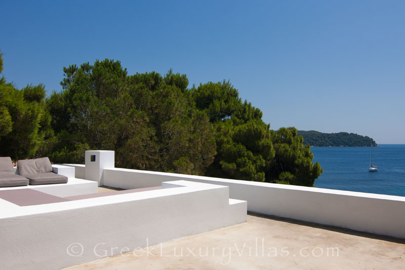 roof terrace sea view waterfront villa Skiathos