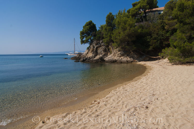 sandy beach near seafront villa Skiathos