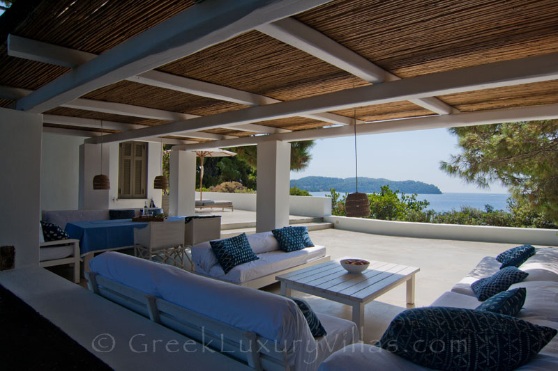 sea view lounge at waterfront villa on Skiathos
