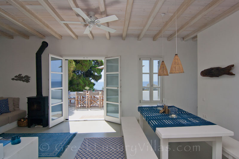 open plan living dining area with sea view