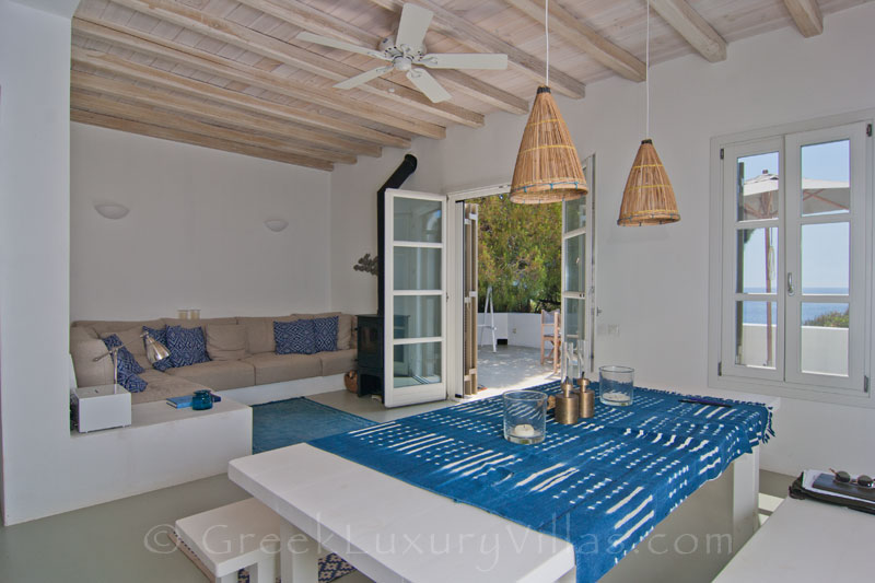 open plan living dining area with sea view