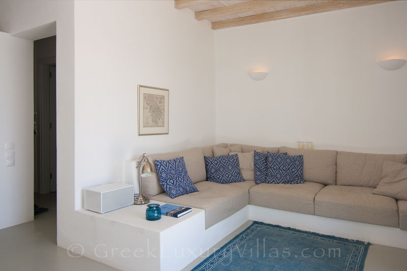 open plan living dining area of waterfront villa