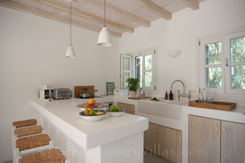 bright open plan kitchen area seafront villa Skiathos
