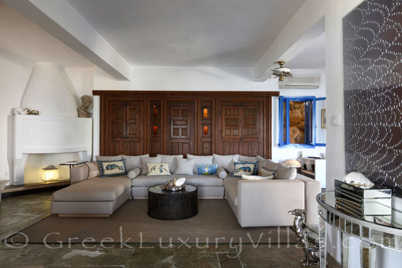 sea view lounge of villa with private beach boat chef butler