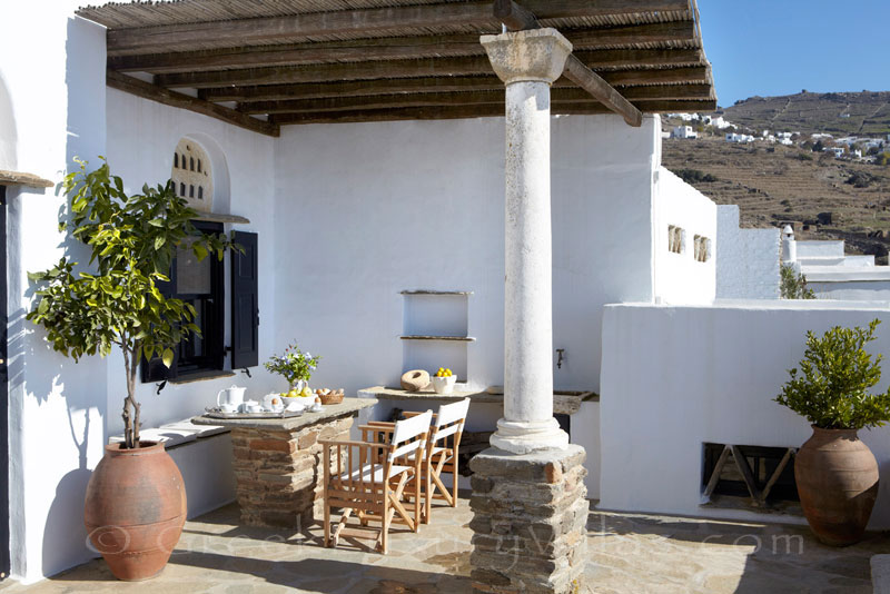 luxurious traditional house breakfast on veranda with view
