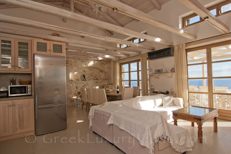 The seaview from the open plan lounge of a villa with a pool in Zakynthos